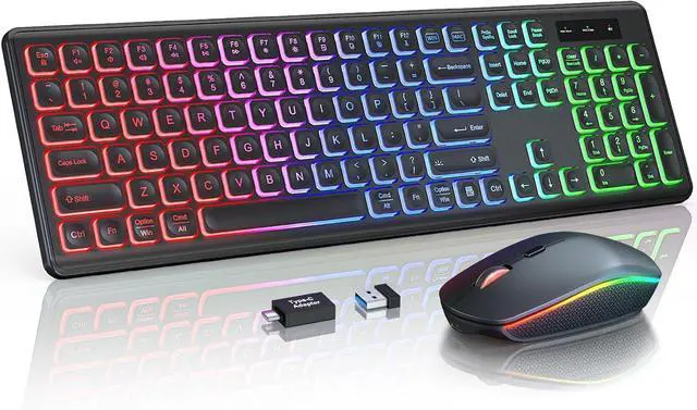 Main image of Bailink Updated Wireless Keyboard and Mouse Combo, RGB Backlit, Rechargeable & Light Up Letters, Full-Size, Soft Typing, Sleep Mode, 2.4GHz Quiet Keyboard Set for Mac, Windows, Laptop, PC, Black