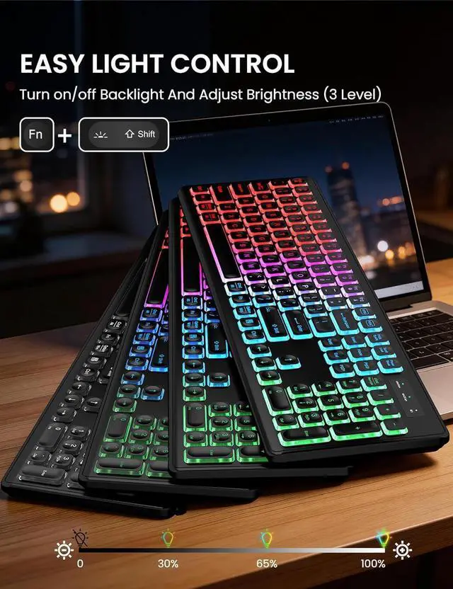 Alt view image 2 of 7 - Bailink Updated Wireless Keyboard and Mouse Combo, RGB Backlit, Rechargeable & Light Up Letters, Full-Size, Soft Typing, Sleep Mode, 2.4GHz Quiet Keyboard Set for Mac, Windows, Laptop, PC, Black