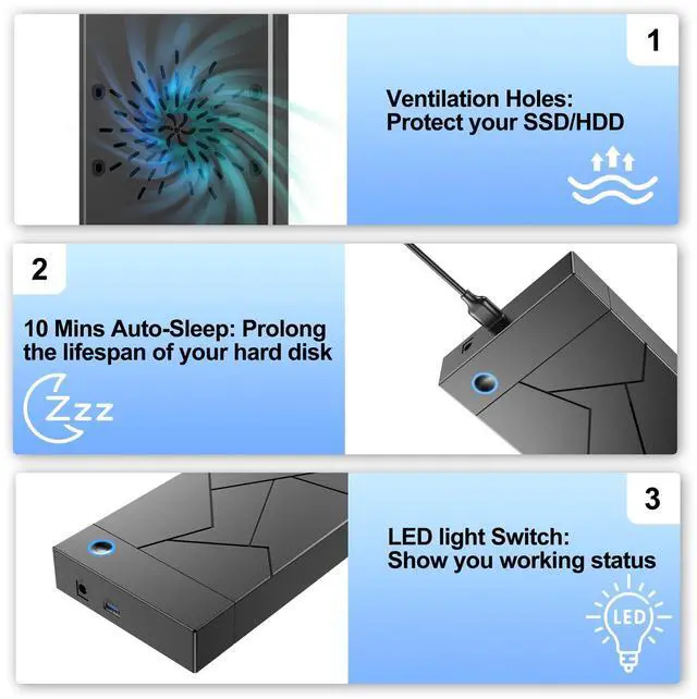 Alt view image 7 of 7 - Bailink Hard Drive Enclosure 3.5, External Hard Drive Enclosure 3.5 HDD Docking station, USB 3.0 to 2.5 3.5 Inch SATA SSD HDD up to 8TB Multi Hard Drive Case with 12V Power Adapter Supply UASP