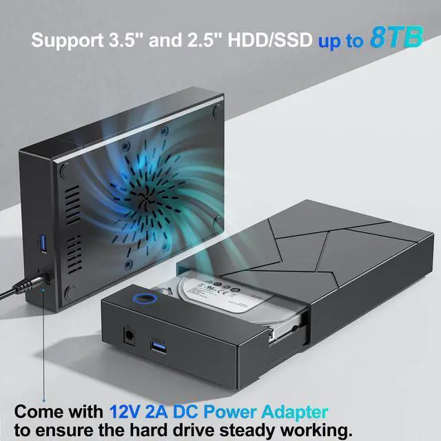 Alt view image 4 of 7 - Bailink Hard Drive Enclosure 3.5, External Hard Drive Enclosure 3.5 HDD Docking station, USB 3.0 to 2.5 3.5 Inch SATA SSD HDD up to 8TB Multi Hard Drive Case with 12V Power Adapter Supply UASP