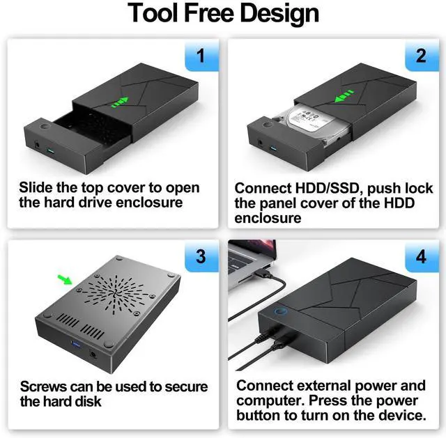 Alt view image 6 of 7 - Bailink Hard Drive Enclosure 3.5, External Hard Drive Enclosure 3.5 HDD Docking station, USB 3.0 to 2.5 3.5 Inch SATA SSD HDD up to 8TB Multi Hard Drive Case with 12V Power Adapter Supply UASP