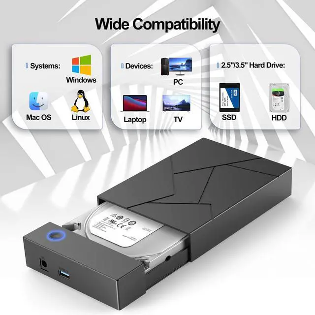 Alt view image 2 of 7 - Bailink Hard Drive Enclosure 3.5, External Hard Drive Enclosure 3.5 HDD Docking station, USB 3.0 to 2.5 3.5 Inch SATA SSD HDD up to 8TB Multi Hard Drive Case with 12V Power Adapter Supply UASP