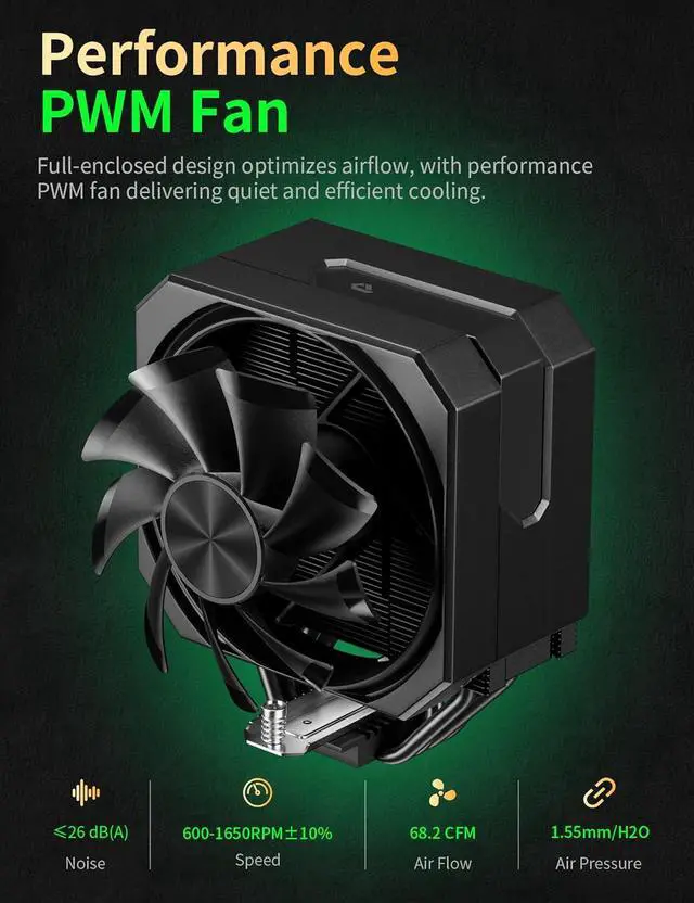 Alt view image 3 of 7 - CPU Air Cooler with 4X6mm Heat Pipes,120mm Fan CPU Cooler 1650rmp,CPU Cooler AMD AM5/AM4/AM3 Series,CPU Air Cooler 6.1 Height Compatible with Intel LGA 1700/1851/1155/1156/2011/2066(Black)