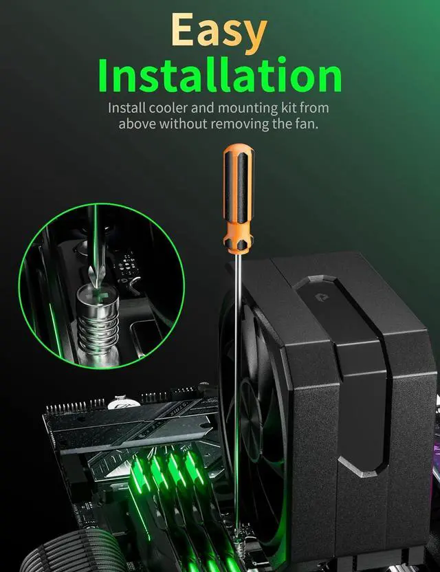 Alt view image 5 of 7 - CPU Air Cooler with 4X6mm Heat Pipes,120mm Fan CPU Cooler 1650rmp,CPU Cooler AMD AM5/AM4/AM3 Series,CPU Air Cooler 6.1 Height Compatible with Intel LGA 1700/1851/1155/1156/2011/2066(Black)