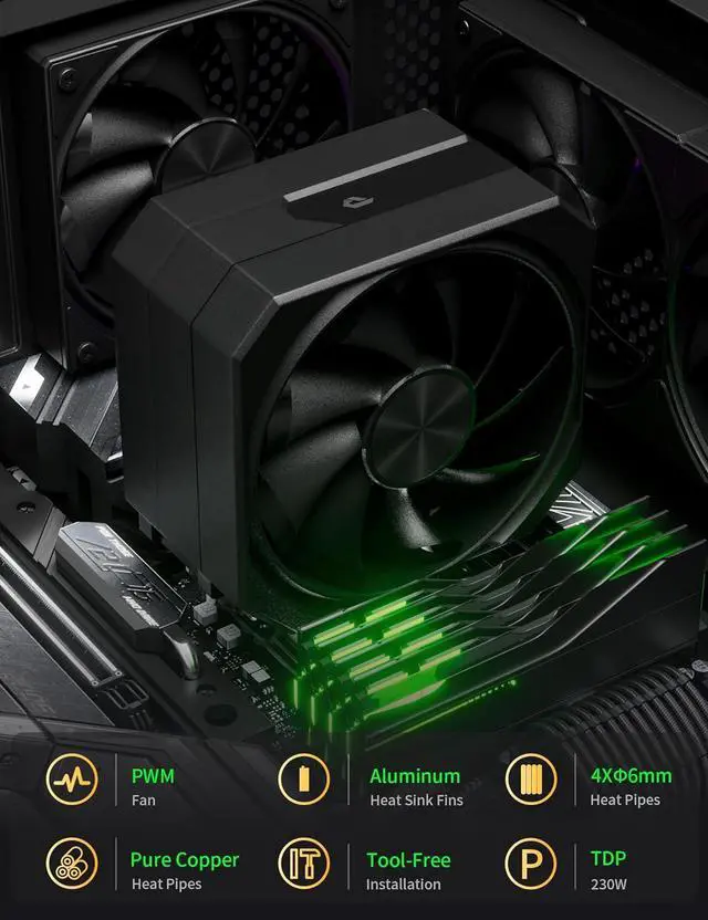Alt view image 6 of 7 - CPU Air Cooler with 4X6mm Heat Pipes,120mm Fan CPU Cooler 1650rmp,CPU Cooler AMD AM5/AM4/AM3 Series,CPU Air Cooler 6.1 Height Compatible with Intel LGA 1700/1851/1155/1156/2011/2066(Black)