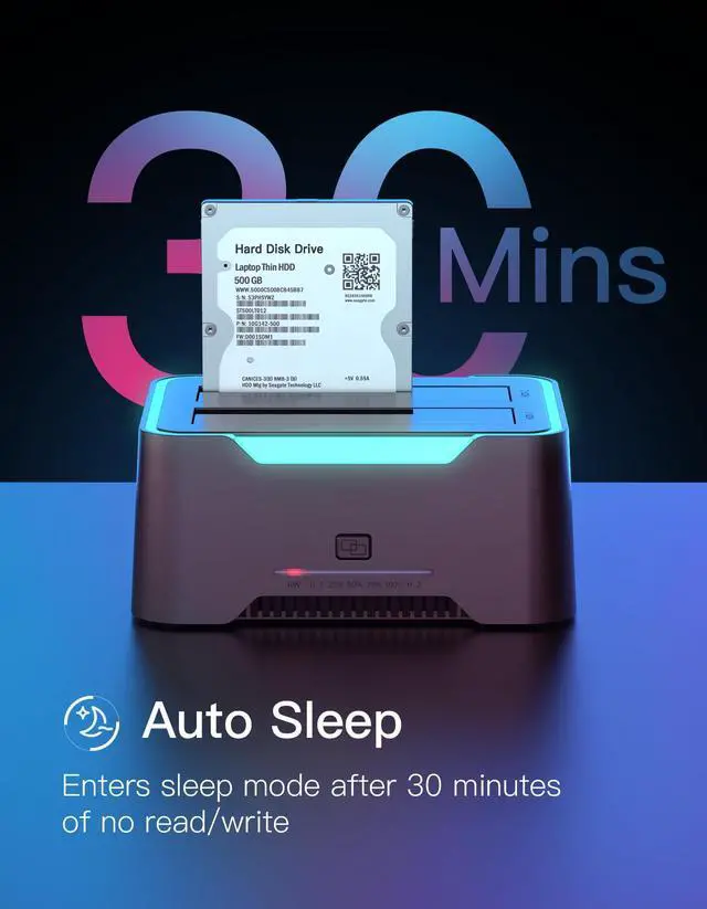 Alt view image 6 of 6 - High Performance RGB SATA to USB 3.0 Hard Drive Docking Station with Offline Clone, USB 3.0 to SATA I/II/III Dual Bay External SSD/HDD Dock for 2.5/3.5 SATA HDD/SSD, With UASP,Hard Drive Duplicator