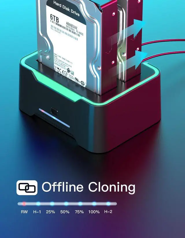 Alt view image 5 of 6 - High Performance RGB SATA to USB 3.0 Hard Drive Docking Station with Offline Clone, USB 3.0 to SATA I/II/III Dual Bay External SSD/HDD Dock for 2.5/3.5 SATA HDD/SSD, With UASP,Hard Drive Duplicator