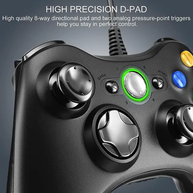 Alt view image 3 of 6 - PC Controller, Wired Controller Compatible with Microsoft Xbox 360 & Slim/PC Windows 10/8/7, with Upgraded Joystick, Double Shock | Enhanced (Black)