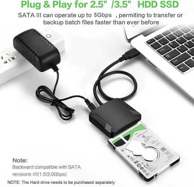 Alt view image 5 of 7 - SATA to USB 3.0 Adapter for 2.5" 3.5" SSD HDD Hard Drive Reader 5Gbps | External Hard Drive Adapter Converter Includes 12V Power Adapter for Data Transfer UASP Support, Plug and Play