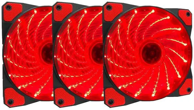 Main image of 3 Pack 120mm PC Case Cooling Fan, Bailink 120mm Blue LED Ultra Silent Case Fan,Computer LED Cooler High Airflow Fans with 15 LEDs & Anti-Vibration Rubber Pads - Red (3 Pack)