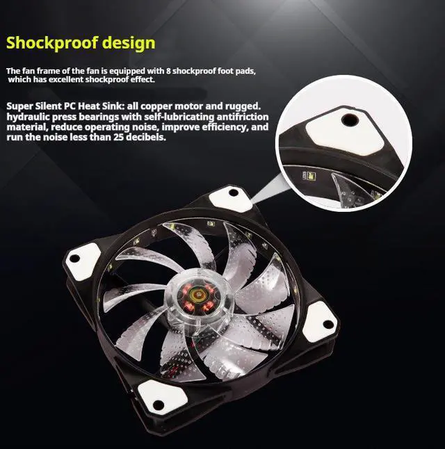 Alt view image 3 of 7 - 3 Pack 120mm PC Case Cooling Fan, Bailink 120mm Blue LED Ultra Silent Case Fan,Computer LED Cooler High Airflow Fans with 15 LEDs & Anti-Vibration Rubber Pads - Red (3 Pack)