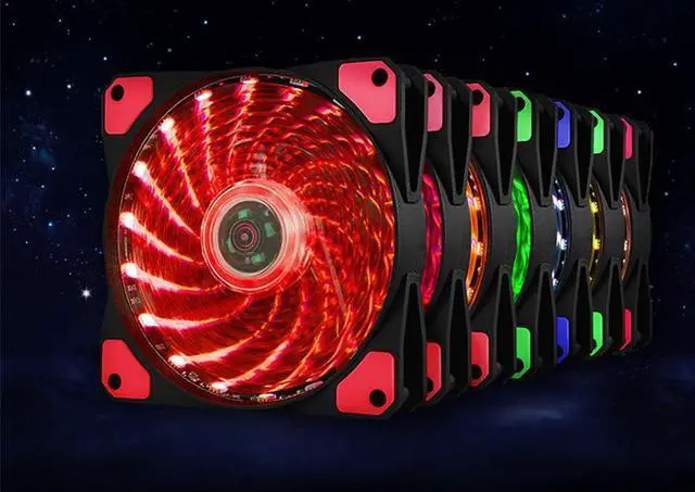 Alt view image 4 of 7 - 3 Pack 120mm PC Case Cooling Fan, Bailink 120mm Blue LED Ultra Silent Case Fan,Computer LED Cooler High Airflow Fans with 15 LEDs & Anti-Vibration Rubber Pads - Red (3 Pack)