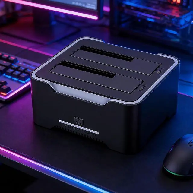 Alt view image 6 of 7 - RGB External Hard Drive Docking Station, Hard Drive Dock for 2.5 and 3.5 inch SATA HDD SSD, HDD Docking Station with Dual Bay, USB 3.0 Hard Drive Reader, with Duplicator & Offline Clone and UASP