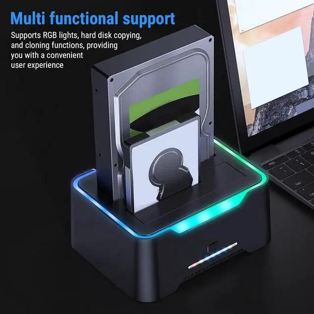 Alt view image 2 of 7 - RGB External Hard Drive Docking Station, Hard Drive Dock for 2.5 and 3.5 inch SATA HDD SSD, HDD Docking Station with Dual Bay, USB 3.0 Hard Drive Reader, with Duplicator & Offline Clone and UASP