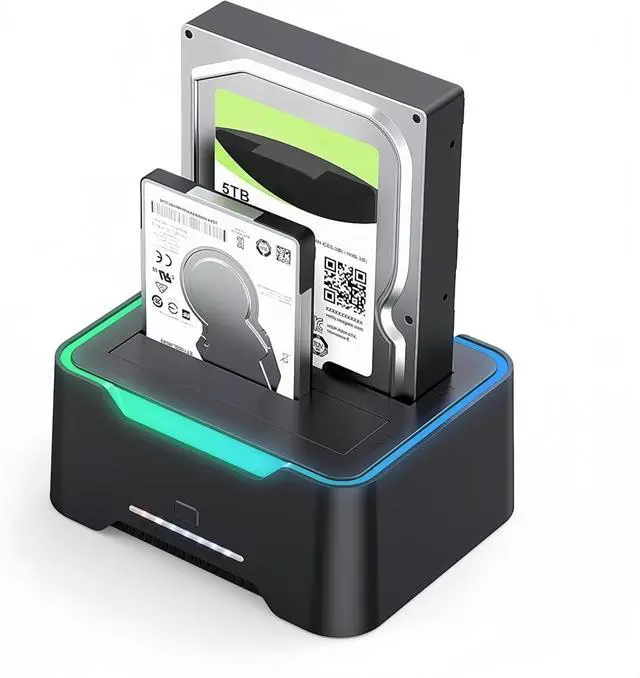 Main image of RGB External Hard Drive Docking Station, Hard Drive Dock for 2.5 and 3.5 inch SATA HDD SSD, HDD Docking Station with Dual Bay, USB 3.0 Hard Drive Reader, with Duplicator & Offline Clone and UASP