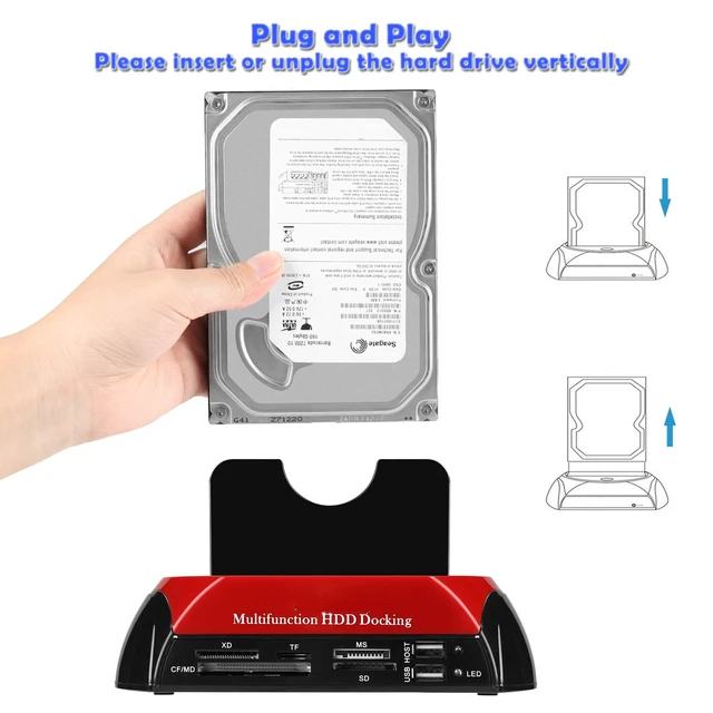 Alt view image 3 of 7 - 2026 Hard Drive Docking Station For SATA and IDE, USB to 2.5/3.5'' SATA IDE Dual bay External Enclosure, All in 1 Card Reader XD/TF/MS/CF/ SD card, USB Hub function for 2.5" 3.5" IDE SATA I/II/III HDD
