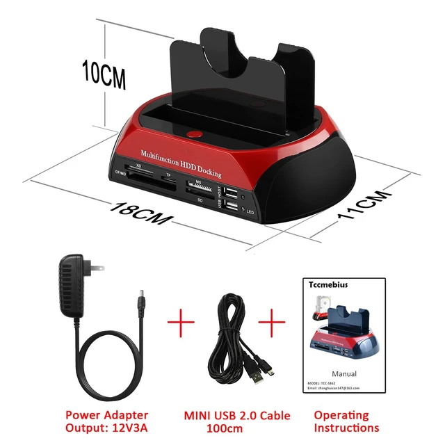 Alt view image 7 of 7 - 2026 Hard Drive Docking Station For SATA and IDE, USB to 2.5/3.5'' SATA IDE Dual bay External Enclosure, All in 1 Card Reader XD/TF/MS/CF/ SD card, USB Hub function for 2.5" 3.5" IDE SATA I/II/III HDD