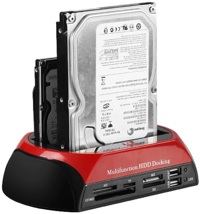 Main image of 2026 Hard Drive Docking Station For SATA and IDE, USB to 2.5/3.5'' SATA IDE Dual bay External Enclosure, All in 1 Card Reader XD/TF/MS/CF/ SD card, USB Hub function for 2.5" 3.5" IDE SATA I/II/III HDD