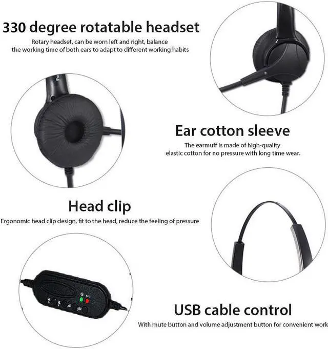 Alt view image 6 of 8 - WIILGN 103U Computer Headset with Microphone Noise Cancelling, USB Wired Binaural Headset, Boom Mic Mute Button Call Center Headphone, Foldable Business Headset for Webinar Phone Sales