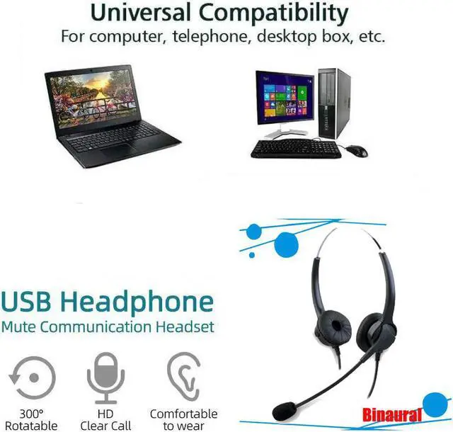 Alt view image 7 of 8 - WIILGN 103U Computer Headset with Microphone Noise Cancelling, USB Wired Binaural Headset, Boom Mic Mute Button Call Center Headphone, Foldable Business Headset for Webinar Phone Sales