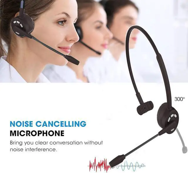 Alt view image 3 of 7 - WIILGN Binaural Wireless Trucker Headphones with Boom Noise Cancelling Mic, Call Center Bluetooth 5.0 Telephone Headset, Charging Base Hands-Free Call Mute Headset for Office Phone and Computer