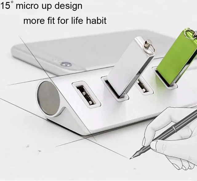 Alt view image 4 of 8 - WIILGN 7-Port Aluminum Alloy USB 3.0 Hub, Portable Bevel USB 3.0 High Speed Data Hub With Power Adapter, Multi-interface USB Splitter for PC Computer Laptop Macbook