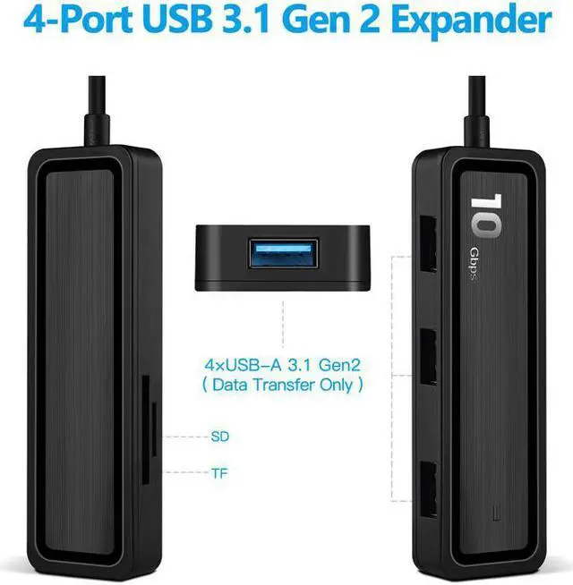 Alt view image 4 of 7 - WIILGN 4-Port USB 3.1 Gen 2 Hub, 10Gbps SuperSpeed USB C Hub 3.1 Type C Multi Splitter Adapter, 6 In 1 Video File SD/TF Card Reader with 20CM Cable for MacBook PC Flash Drive