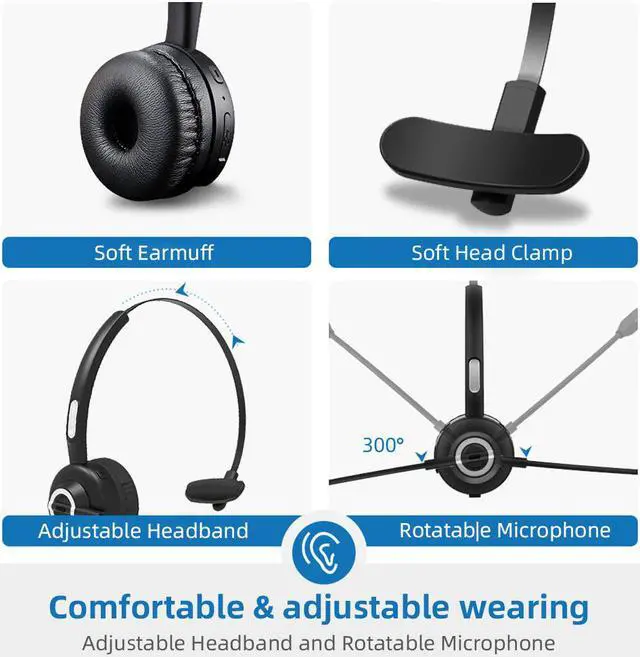 Alt view image 3 of 7 - WIILGN Single Ear Wireless Cell Phone Headset, Trucker Bluetooth Headset, CVC 6.0 Noise Canceling Mic for Customer Service Chat, Office Call Center Wireless Headphone
