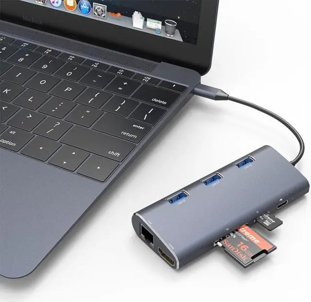 Alt view image 5 of 7 - WIILGN 8 in 1 Multi-function Aluminum USB C Hub, 3-Port USB 3.0 Hub, HDMI  SD/TF Card Reader RJ45 1000M PD Charging, Portable Bevel High Speed Data USB Hub Splitter