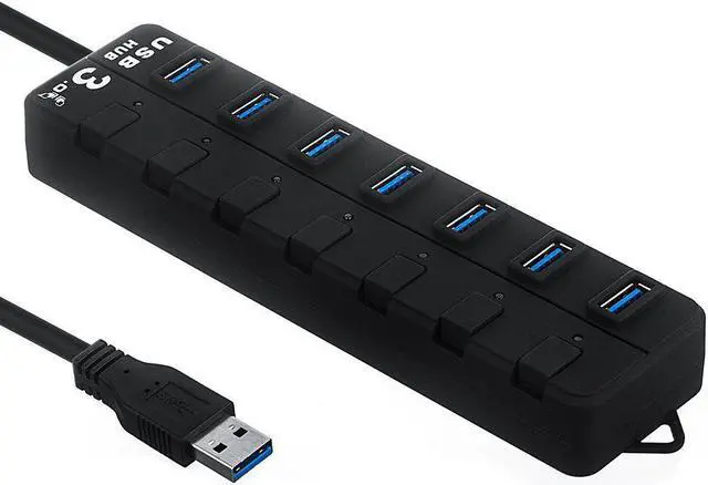 Main image of WIILGN USB 3.0 Hub Powered, 7-Port USB Data Hub Expansion with 60cm Cable 5V Adapter, Independent Switch Plug Play Hub Splitter [5Gbps] for Laptop, PC, Flash Drive, HDD
