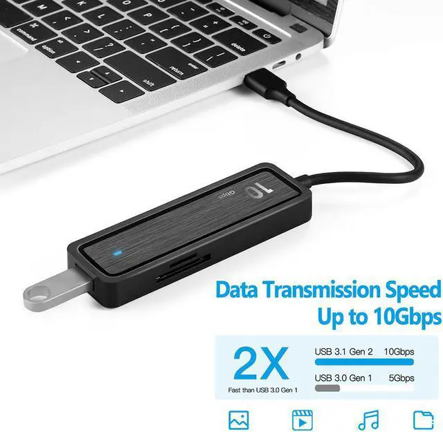 Alt view image 3 of 7 - WIILGN 4-Port USB 3.1 Gen 2 Hub, 10Gbps SuperSpeed USB C Hub 3.1 Type C Multi Splitter Adapter, 6 In 1 Video File SD/TF Card Reader with 20CM Cable for MacBook PC Flash Drive