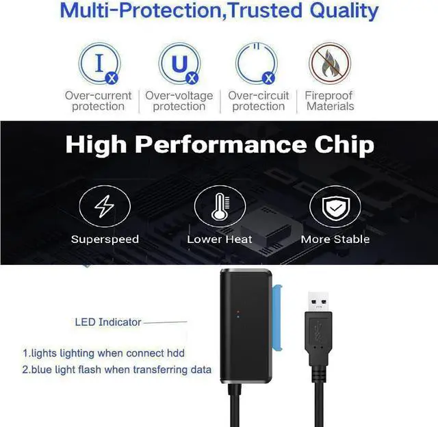 Alt view image 5 of 7 - WIILGN SATA to USB Adapter, USB 3.0 to 2.5" 3.5" SATA III Hard Drive Converter Adapter, SSD HDD External Transfer Cable Support UASP with 12V 2A Power Adapter