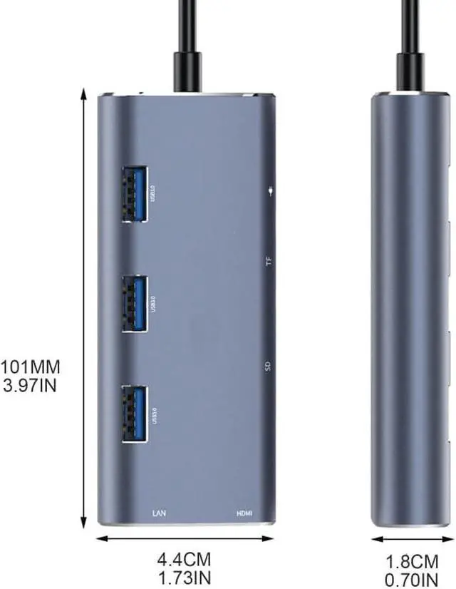 Alt view image 6 of 7 - WIILGN 8 in 1 Multi-function Aluminum USB C Hub, 3-Port USB 3.0 Hub, HDMI  SD/TF Card Reader RJ45 1000M PD Charging, Portable Bevel High Speed Data USB Hub Splitter