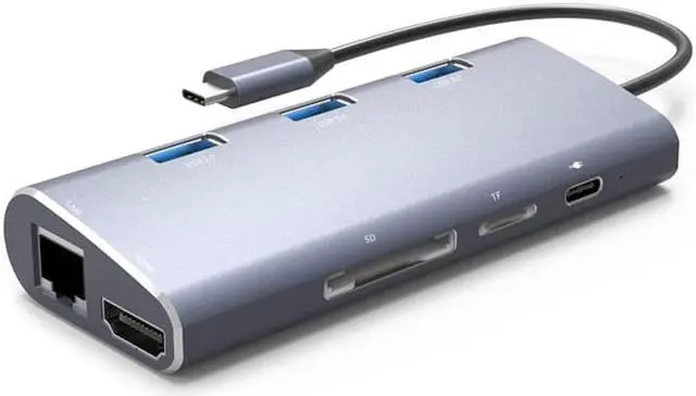Alt view image 3 of 7 - WIILGN 8 in 1 Multi-function Aluminum USB C Hub, 3-Port USB 3.0 Hub, HDMI  SD/TF Card Reader RJ45 1000M PD Charging, Portable Bevel High Speed Data USB Hub Splitter