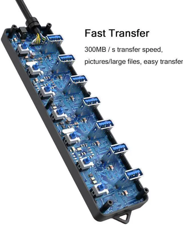 Alt view image 8 of 9 - USB 3.0 Hub, DEFEILIN 7 Port Powered USB Hub Expander Aluminum USB 3.0 Data Port hub with Universal 5V AC Adapter and Individual On/Off Switches USB Splitter for Laptop and PC(Black)
