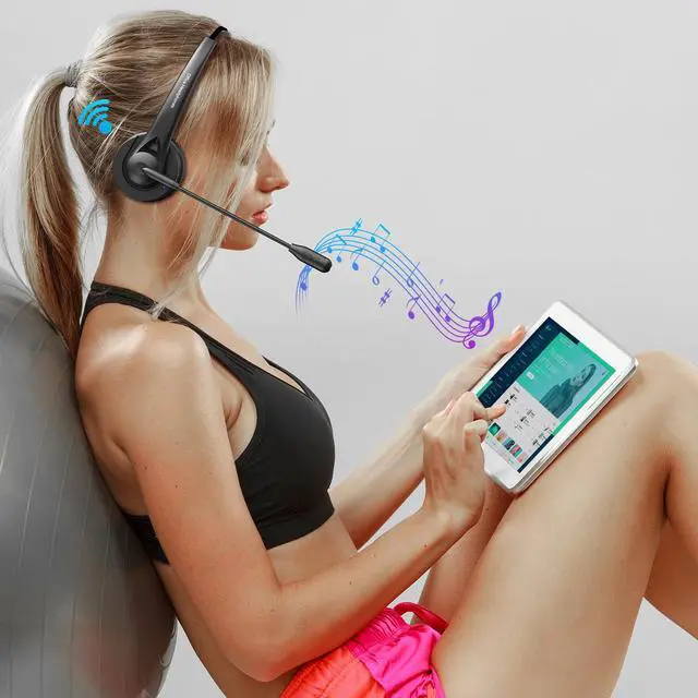 Alt view image 6 of 8 - WIILGN Rechargeable Single Ear Bluetooth 5.2 Headset with Microphone Noise Cancelling Mic Charging Base Mute Function, Music Headphones Wireless for Call Center Truck Drivers Office PC