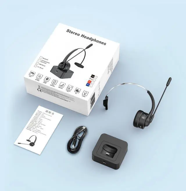 Alt view image 7 of 8 - WIILGN Rechargeable Single Ear Bluetooth 5.2 Headset with Microphone Noise Cancelling Mic Charging Base Mute Function, Music Headphones Wireless for Call Center Truck Drivers Office PC