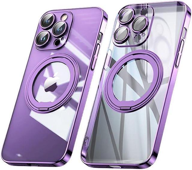 Designed for iPhone 15 Pro Max Case with Magnetic Invisible Stand  [Compatible with MagSafe] Shockproof Slim Transparent Clear Magnetic Case  for iPhone 15 Pro Max Phone Case, Purple Ring 