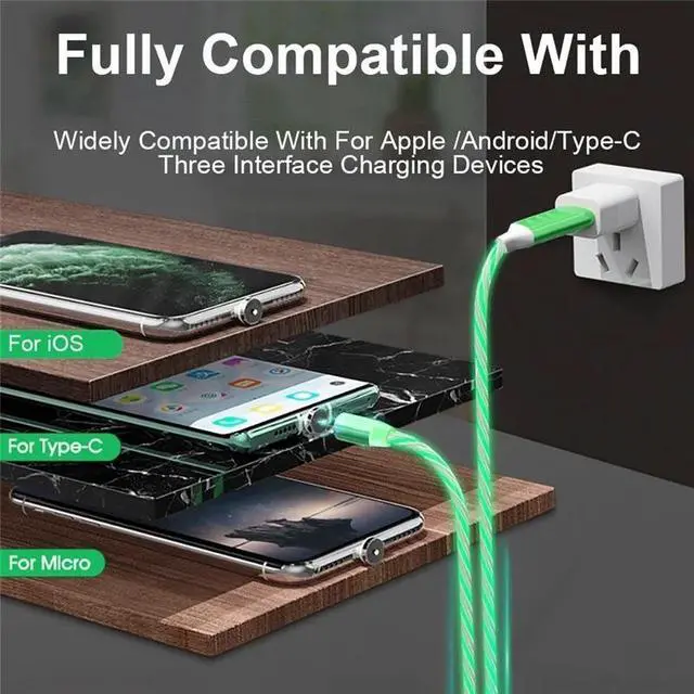 Alt view image 2 of 7 - 3-Pack Light Up Lightning Cable Magnetic LED Glowing 3 Way Phone Data and Charger Cord Type C/Micro USB/8 Pin Fast Charging Cable for iPhone,Huawei,Android 3.3ft