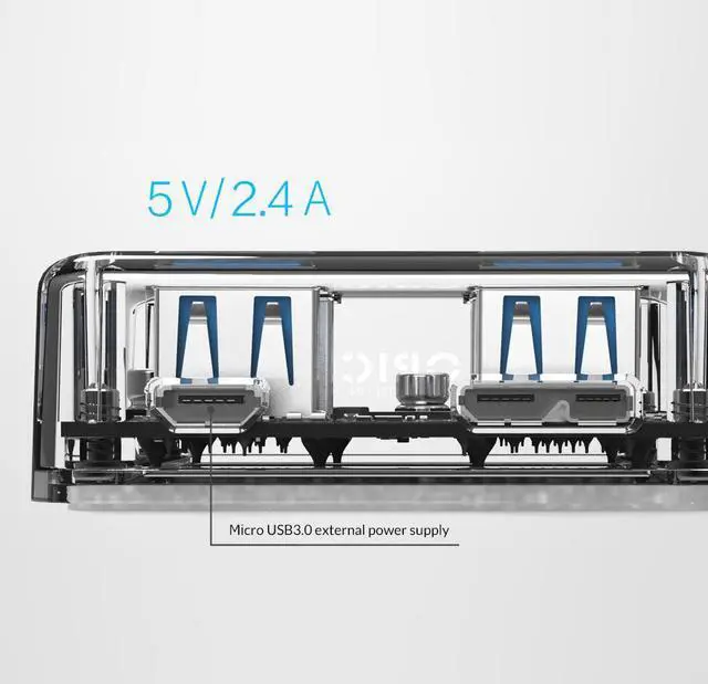 Alt view image 3 of 6 - WIILGN 4 Ports 5Gbps USB3.0 Creative Transparent HUB with Reserced Micro USB3.0 External 5V Power Supply 30cm USB Cable Optimised for PC Desktop Laptop Windows Mac OS