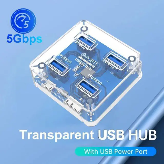 Alt view image 2 of 6 - WIILGN 4 Ports 5Gbps USB3.0 Creative Transparent HUB with Reserced Micro USB3.0 External 5V Power Supply 30cm USB Cable Optimised for PC Desktop Laptop Windows Mac OS