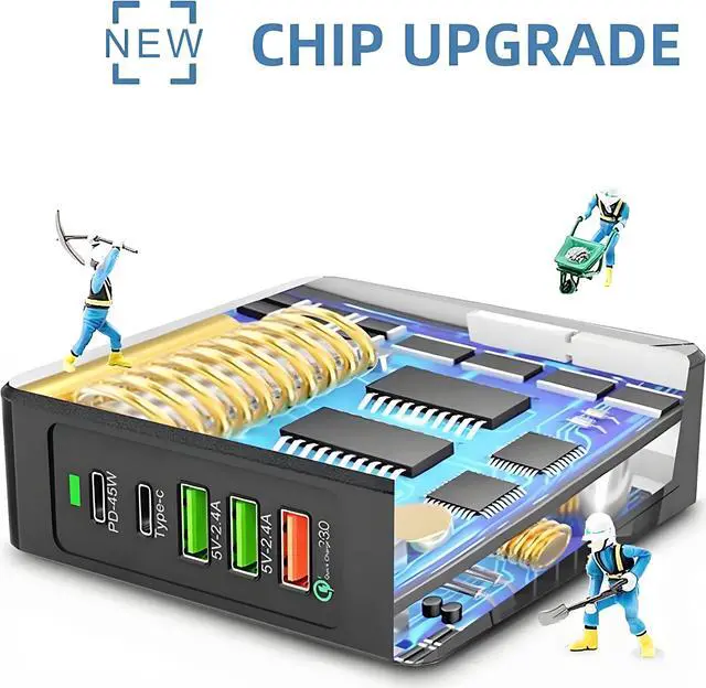 Alt view image 4 of 7 - WIILGN Multi Wall Charger Power Adapter for Cell Phones,5 Port 75W Usb-c PD Wireless Charging Station Hub Brick,QC3.0 Charger Block for MacBook iPad iPhone