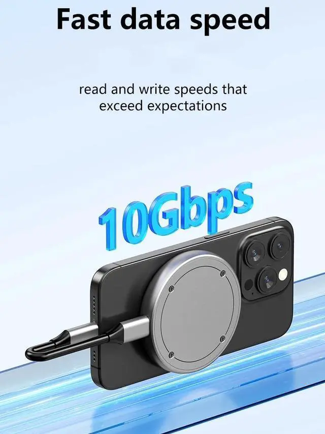 Alt view image 3 of 7 - WIILGN Magnetic M.2 2230 2242 NVMe SSD Enclosure for iPhone 15 16 Pro Max,PD 100W Type C USB 3.1 10Gb/s,Aluminum Alloy SSD Case