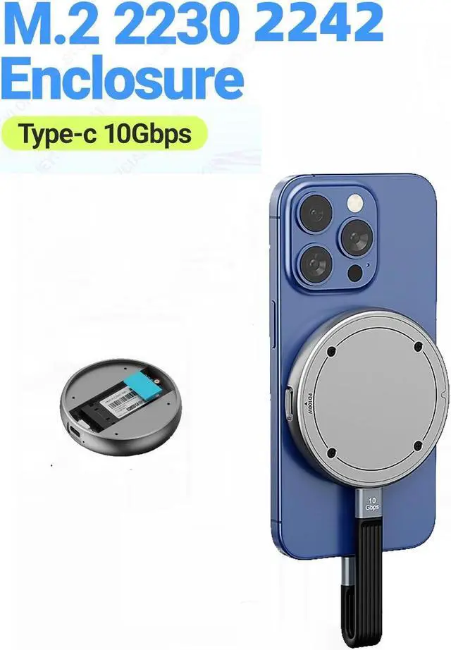 Main image of WIILGN Magnetic M.2 2230 2242 NVMe SSD Enclosure for iPhone 15 16 Pro Max,PD 100W Type C USB 3.1 10Gb/s,Aluminum Alloy SSD Case