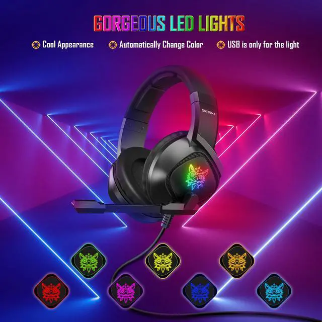 Alt view image 2 of 7 - Gaming Headset for Xbox One PS5, 7.1 Stereo Sound RGB LED Computer Headphone with Microphone Noise Cancelling, 3.5mm/USB Over Ear PC Gamers Wired Headset