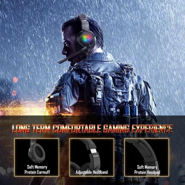 Alt view image 6 of 7 - Gaming Headset for Xbox One PS5, 7.1 Stereo Sound RGB LED Computer Headphone with Microphone Noise Cancelling, 3.5mm/USB Over Ear PC Gamers Wired Headset