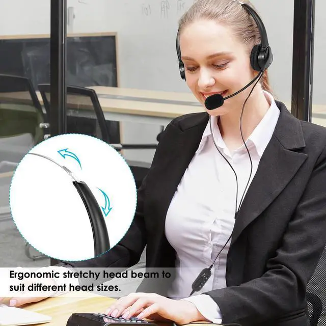Alt view image 2 of 8 - WIILGN 103U USB Headsets with Microphone Noise Cancelling for Laptop, Corded PC Binaural Headset Wired, Lightweight Business Call Center Headset, Boom Mic Mute Button Headphone for Phone Sales