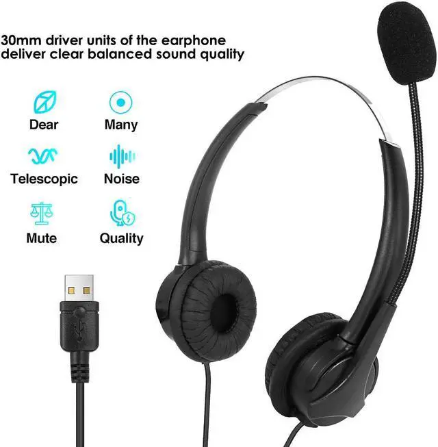 Alt view image 6 of 8 - WIILGN 103U USB Headsets with Microphone Noise Cancelling for Laptop, Corded PC Binaural Headset Wired, Lightweight Business Call Center Headset, Boom Mic Mute Button Headphone for Phone Sales