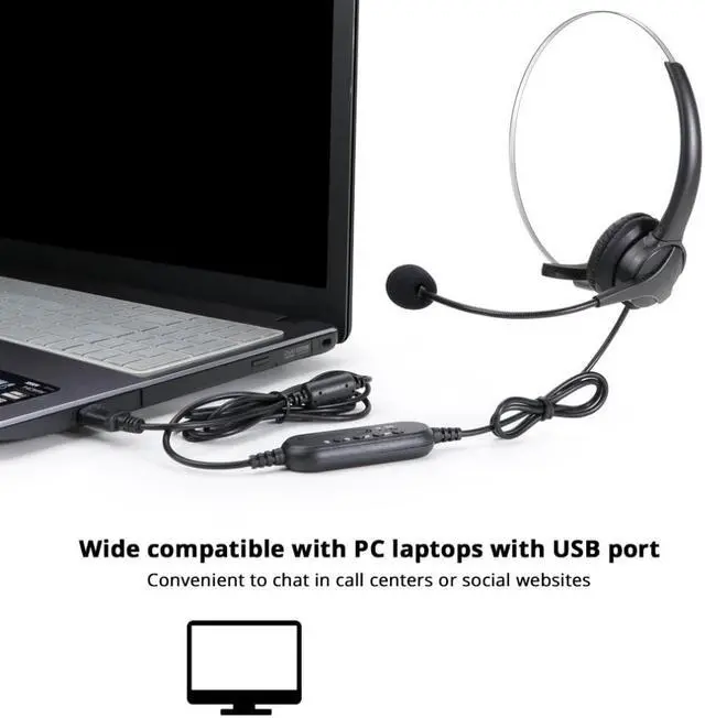 Alt view image 5 of 8 - WIILGN 101U Single Ear Call Center Headset with Mic, Wired USB Computer Headsets Microphone Noise Cancelling, Lightweight PC Headphones, Audio Control Foldable Business Mute Headset for Webinar