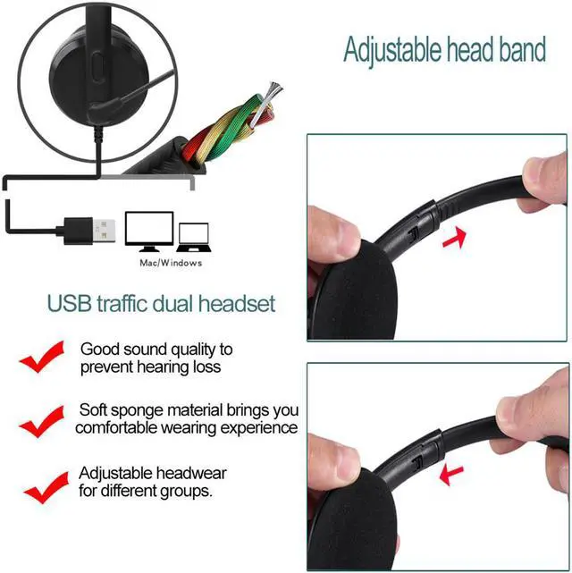 Alt view image 5 of 8 - WIILGN 109U Binaural Corded Computer USB Headset with Microphone Noise Cancelling, 3.5mm Cell Phone Headset, Wired Clear Call Headphones Inline Volume Control for Call Center Skype Webinar